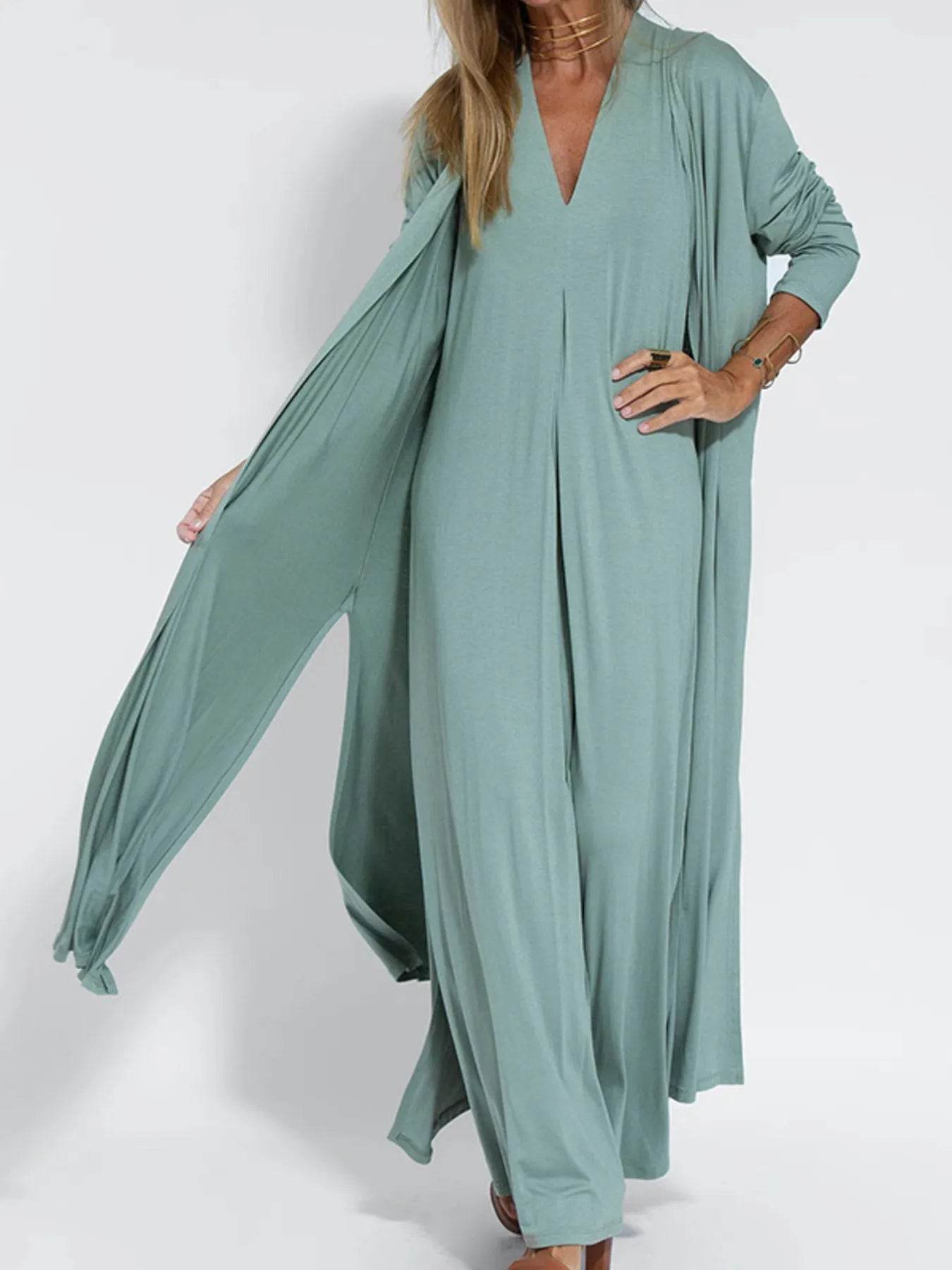 Full Size Open Front Side Slit Longline Cardigan Plus Size - IntuitiveEncBoutique