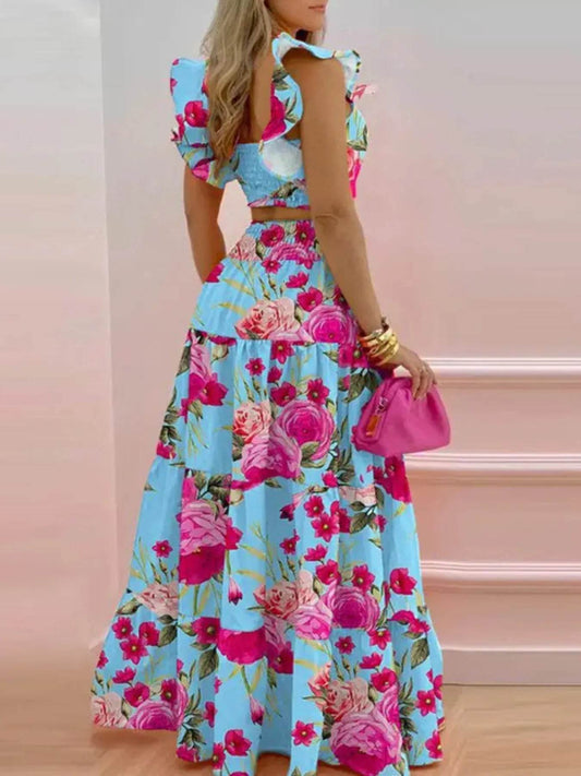 Full Size Ruffled Cami and Tiered Maxi Skirt Set Plus Size - IntuitiveEncBoutique