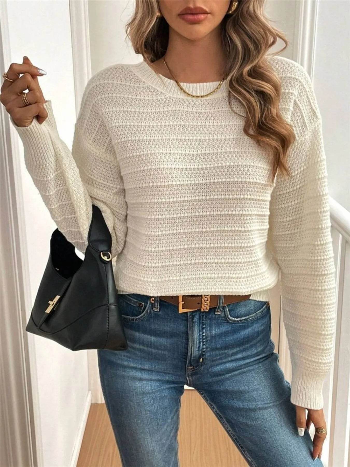 Round Neck Bow-Back Knit Top - IntuitiveEncBoutique