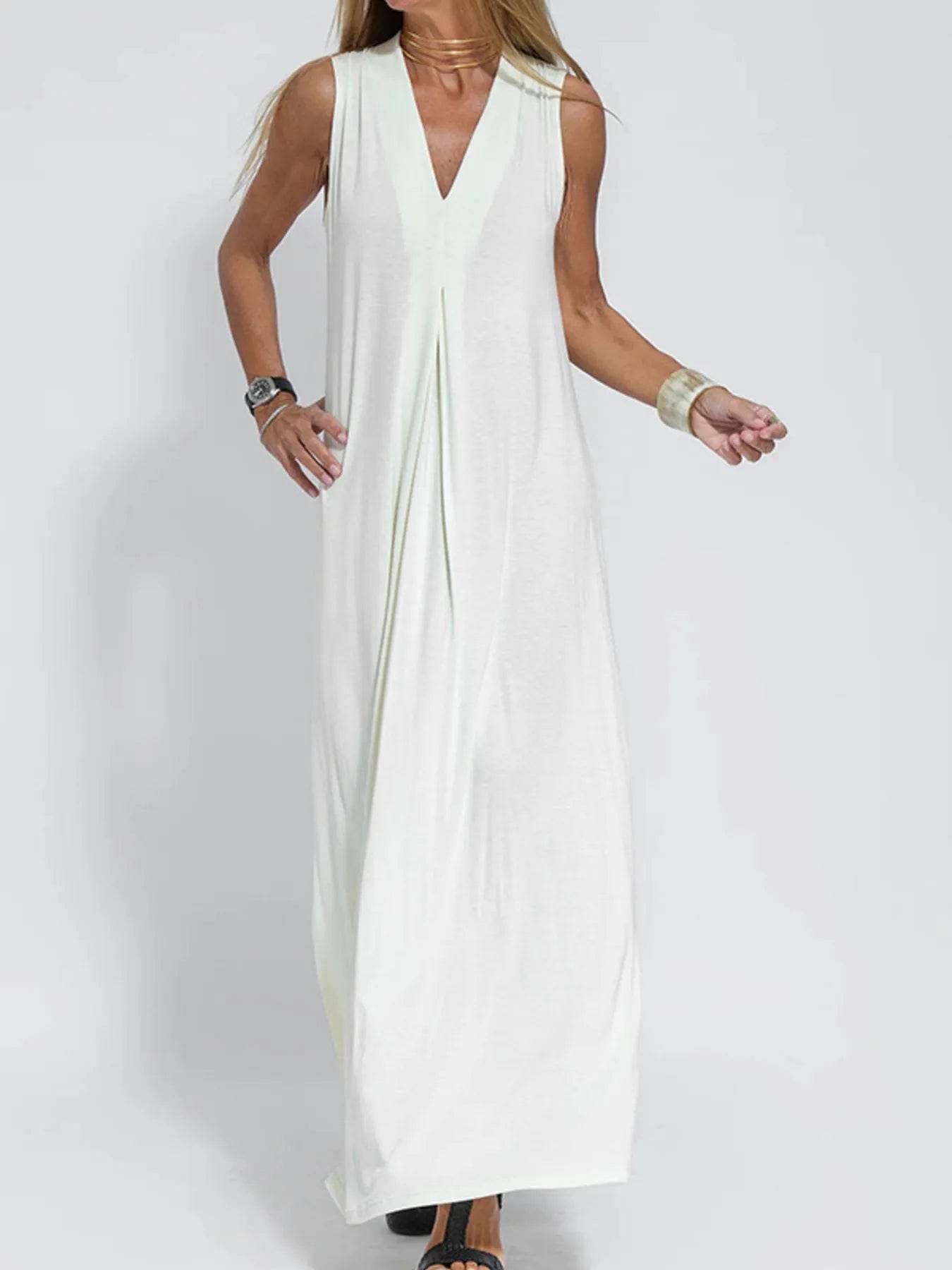 Full Size V-Neck Sleeveless Maxi Dress with Slit Plus Size - IntuitiveEncBoutique