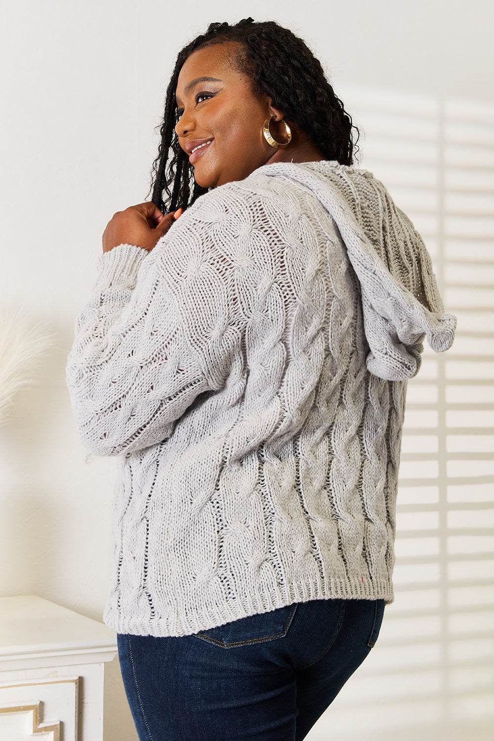 Woven Right Cable-Knit Hooded Sweater - IntuitiveEncBoutique