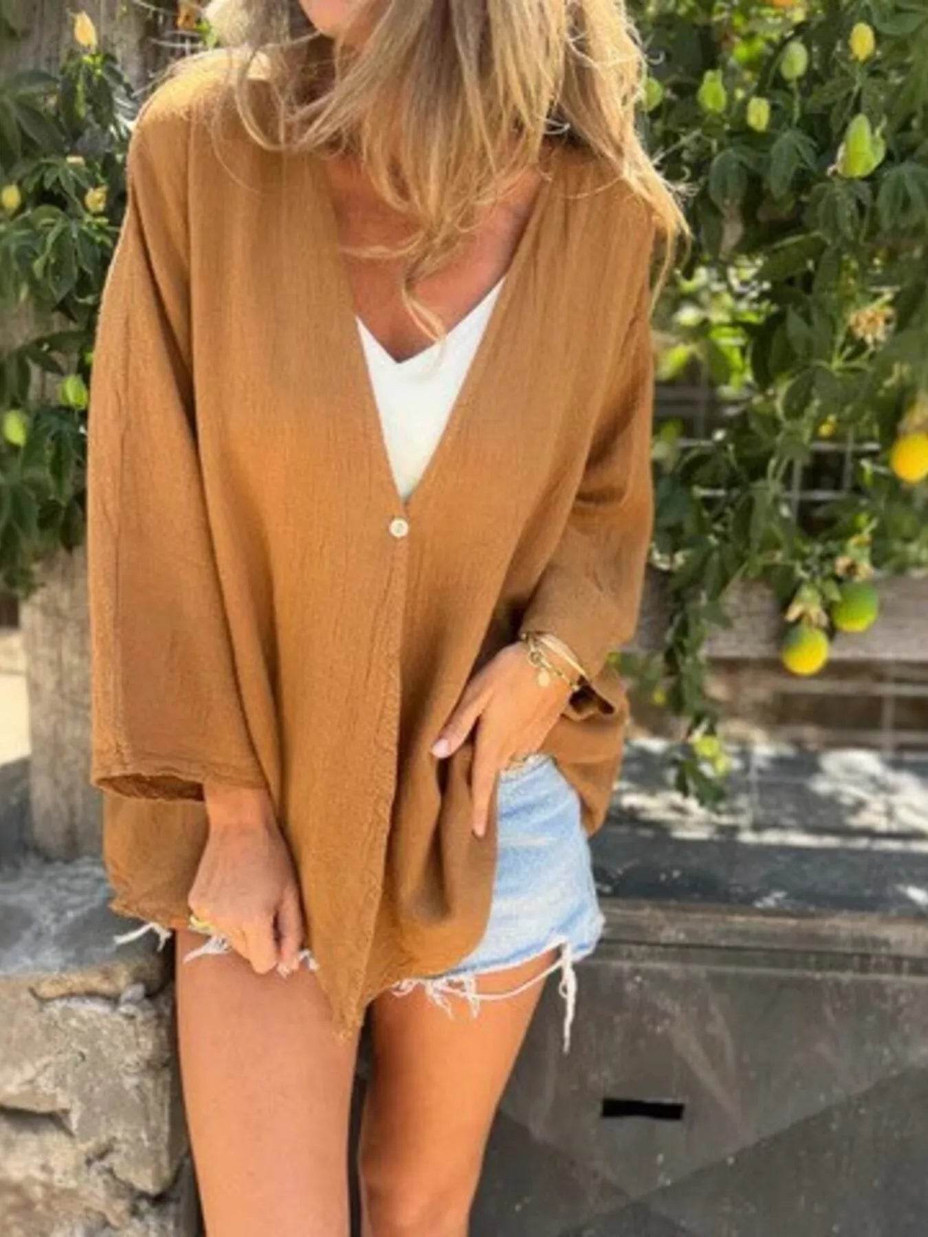 Full Size Oversized Button-Up Cardigan Plus Size - IntuitiveEncBoutique