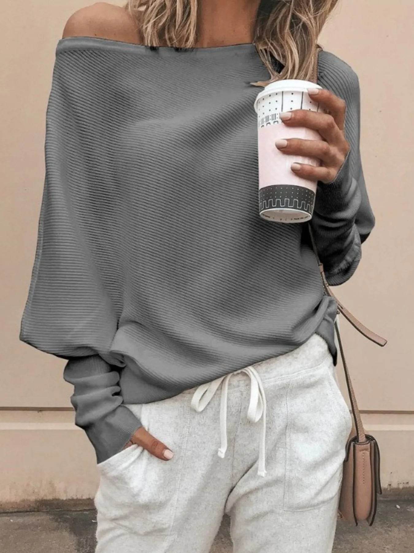 Full Size Single Shoulder Ribbed Knit Top Plus Size - IntuitiveEncBoutique