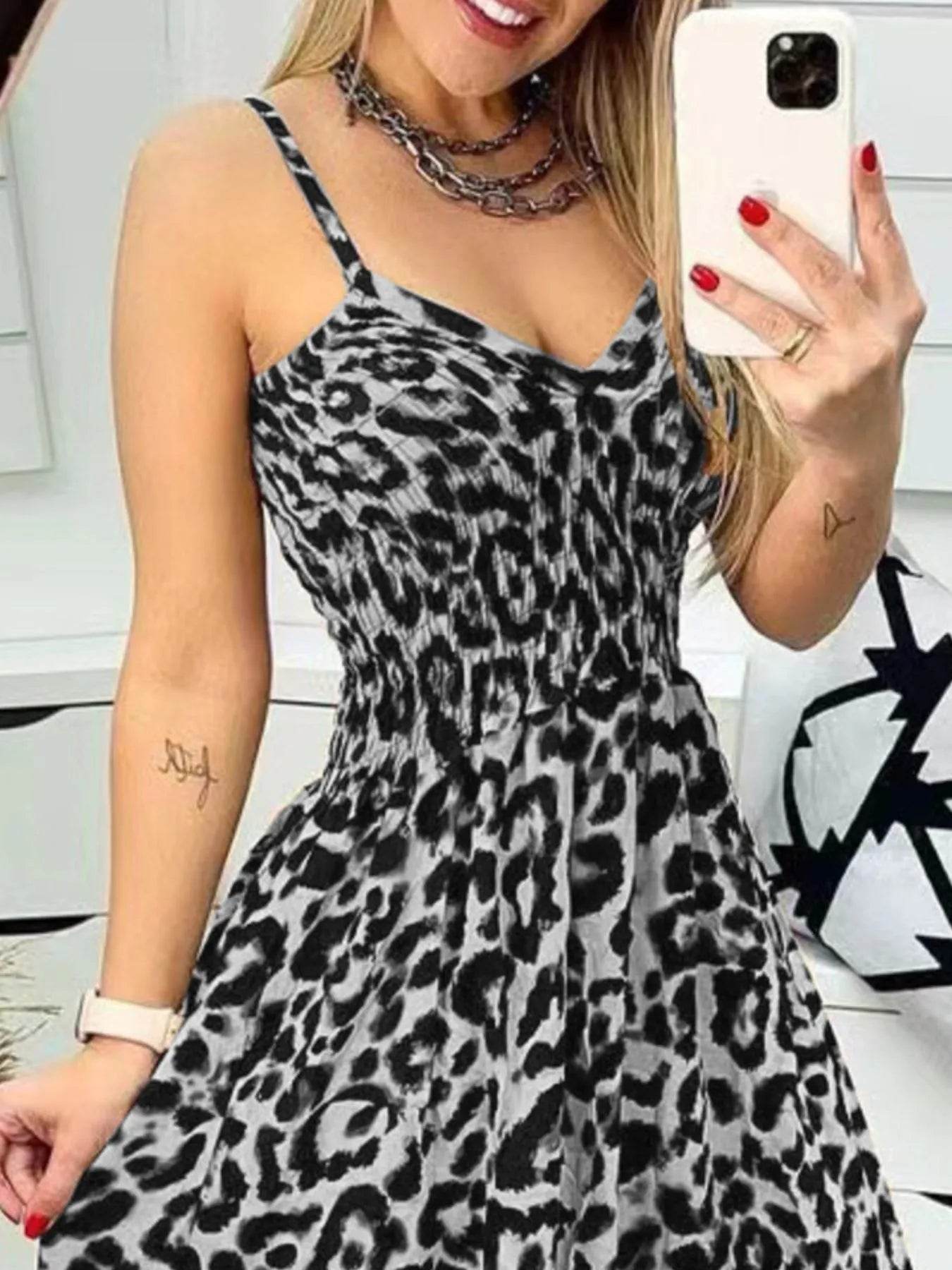 Full Size Leopard Print Spaghetti Strap Maxi Dress Plus Size - IntuitiveEncBoutique