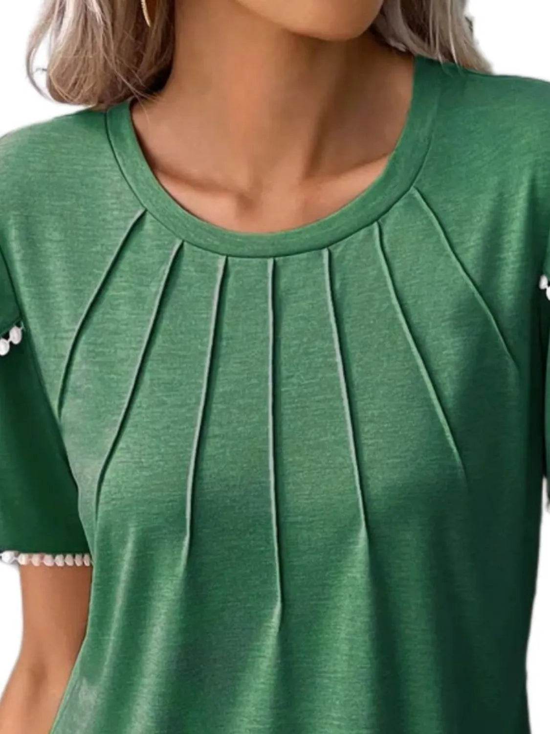 Full Size Round Neck Petal Sleeve Blouse Plus Size - IntuitiveEncBoutique