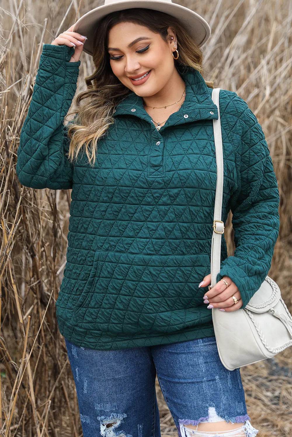 Plus Size Quarter Snap Quilted Sweatshirt - IntuitiveEncBoutique