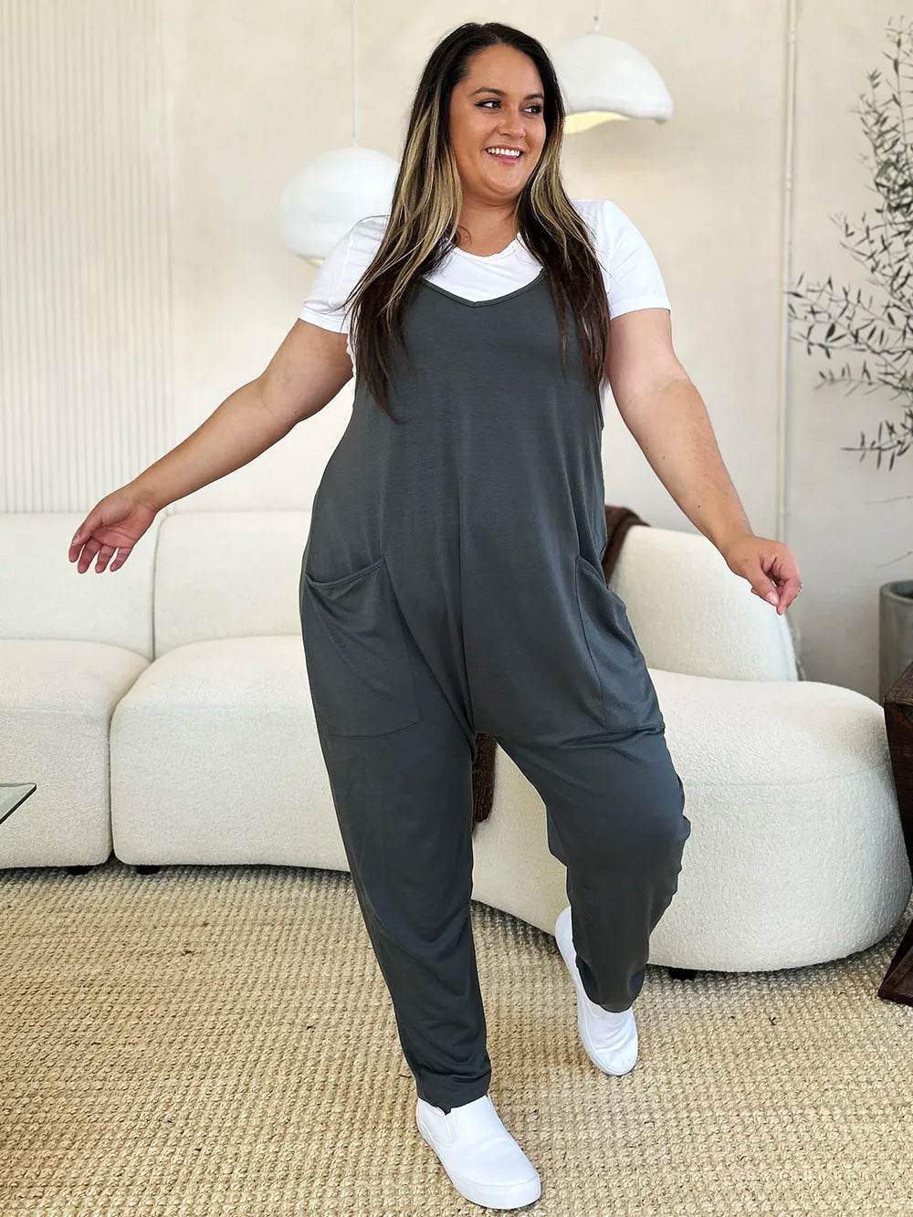 Double Take Full Size Sleeveless V-Neck Pocketed Jumpsuit - IntuitiveEncBoutique