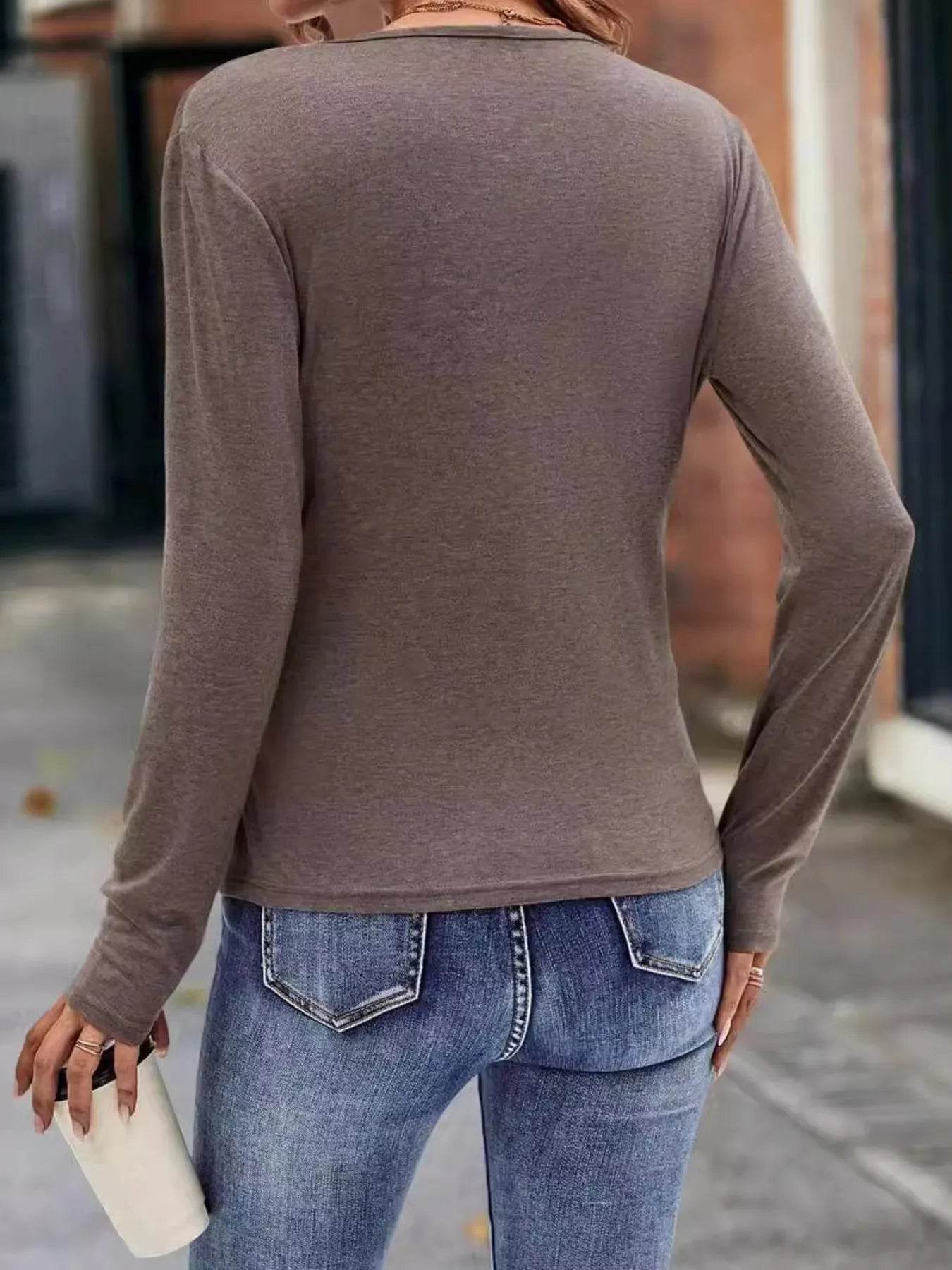 Ruched Surplice Long Sleeve T-Shirt - IntuitiveEncBoutique