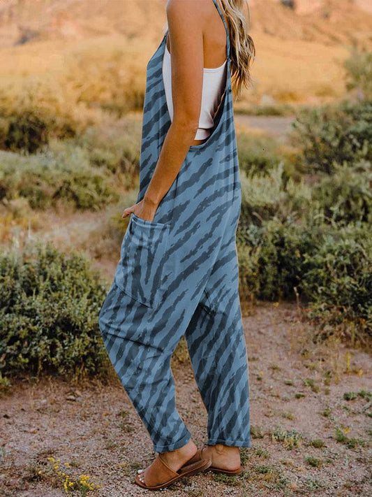 Double Take Full Size Printed V-Neck Sleeveless Jumpsuit - IntuitiveEncBoutique