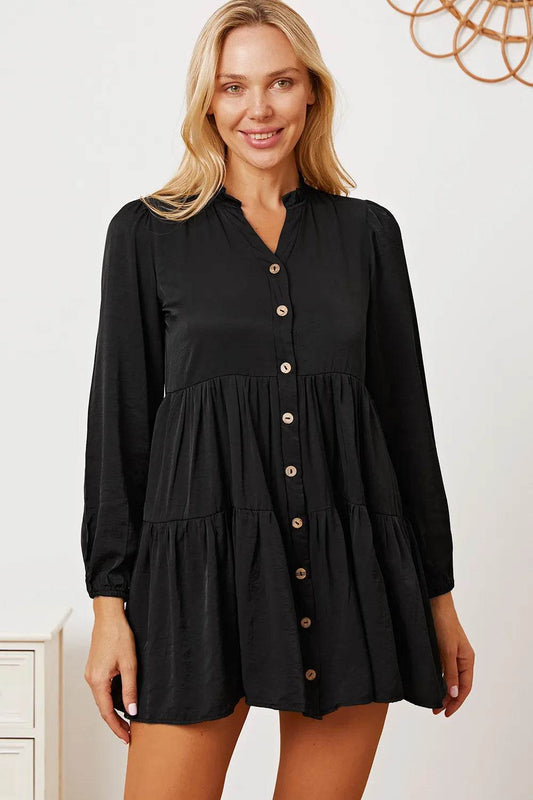 Ruffled Button Up Long Sleeve Tiered Shirt - IntuitiveEncBoutique