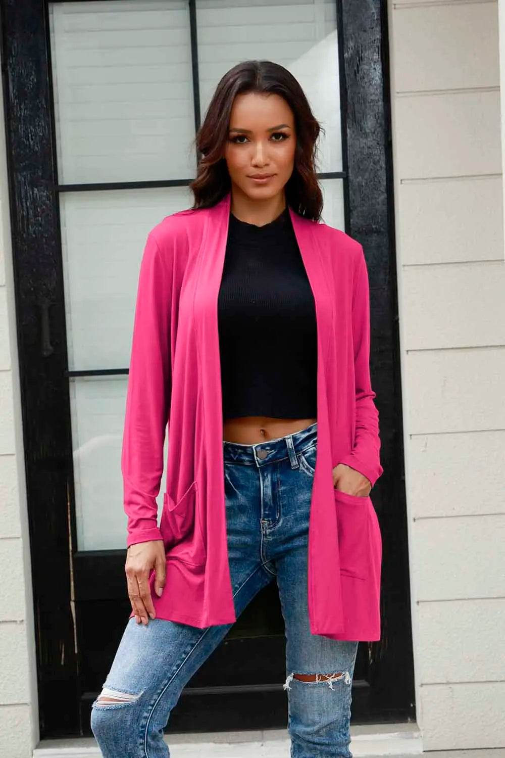 Basic Bae Full Size Open Front Long Sleeve Cardigan with Pockets - IntuitiveEncBoutique