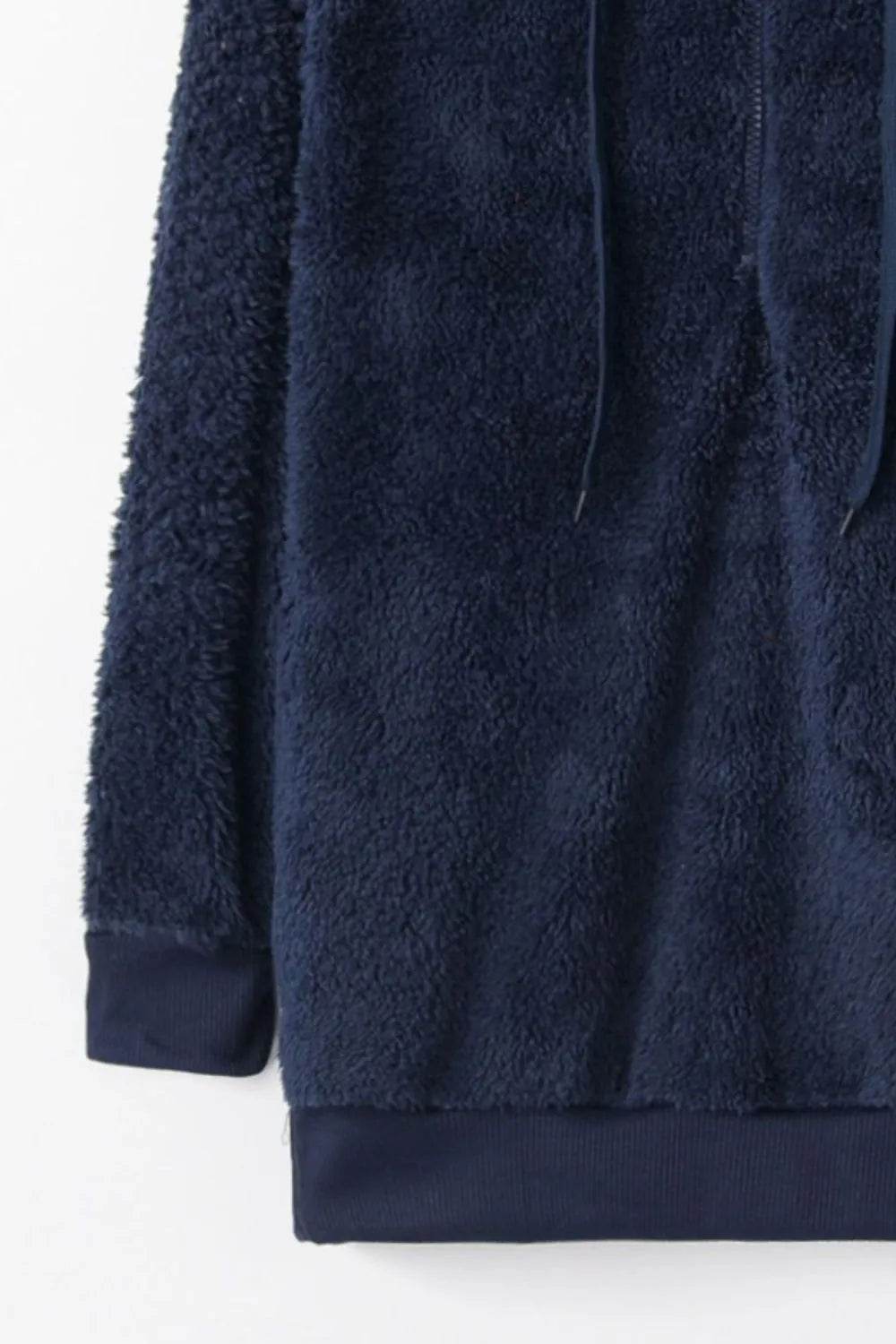 Full Size Quarter-Zip Drawstring Teddy Hoodie - IntuitiveEncBoutique