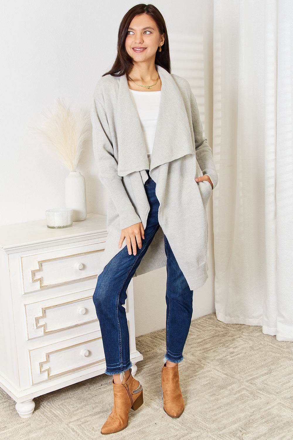 Angel Wings Open Front Duster Cardigan with Pockets - IntuitiveEncBoutique