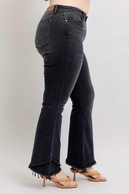 Judy Blue Full Size High Waist Flare W/ Mock Fray Tulip Hem Plus Size - IntuitiveEncBoutique