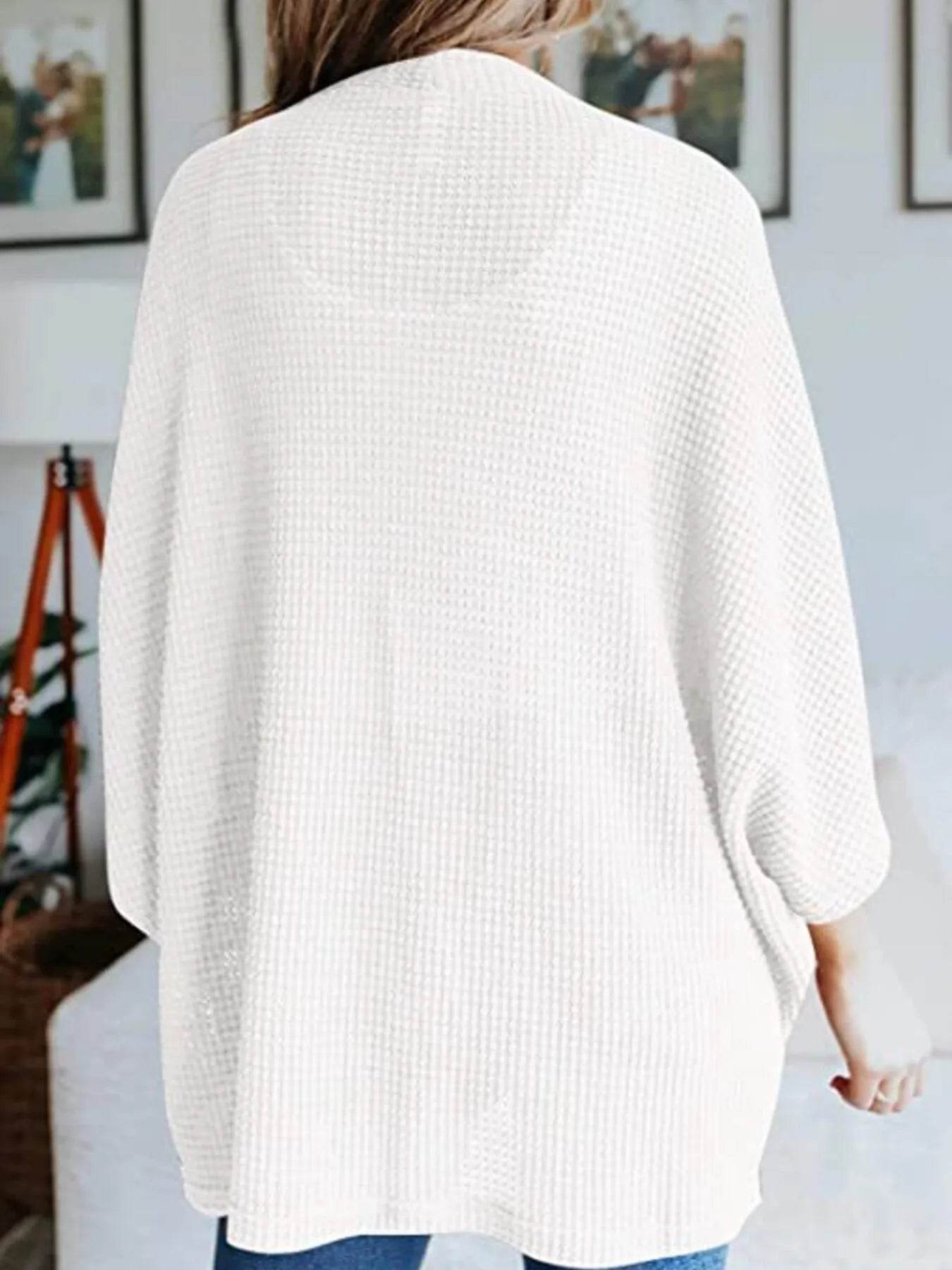 Full Size Open Front Waffle Knit Cardigan Plus Size - IntuitiveEncBoutique