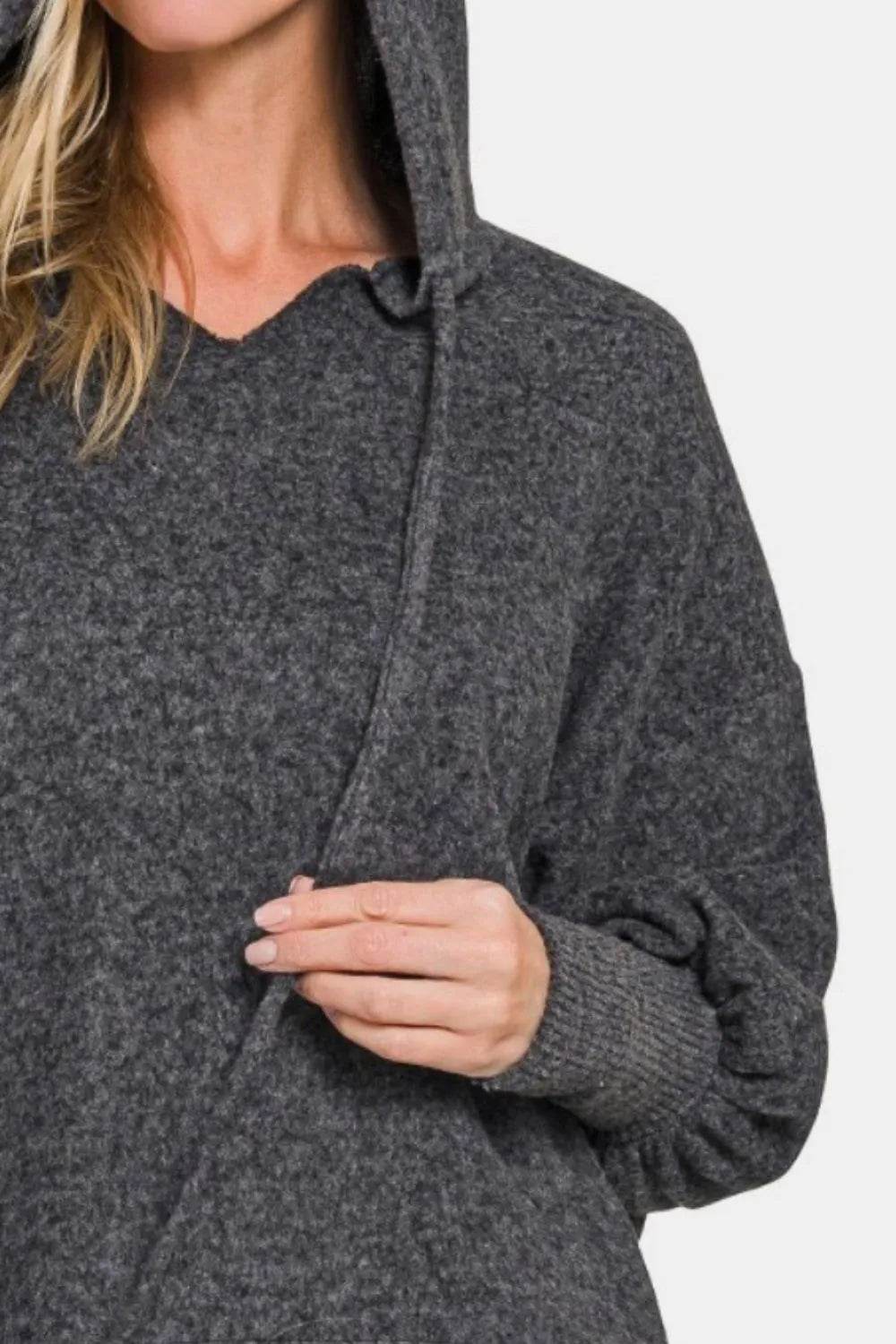 Zenana Brushed Hacci Drop Shoulder Cropped Hoodie - IntuitiveEncBoutique