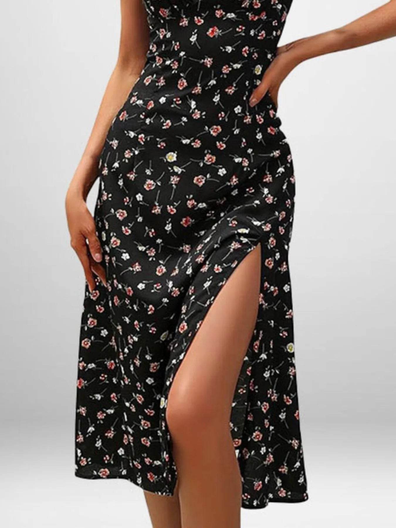Full Size Slit Printed Cami Midi Dress Plus Size - IntuitiveEncBoutique