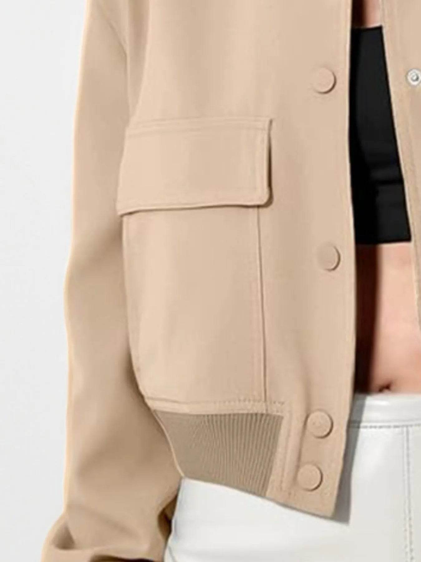 Full Size Cropped Snap Down Jacket Plus Size - IntuitiveEncBoutique