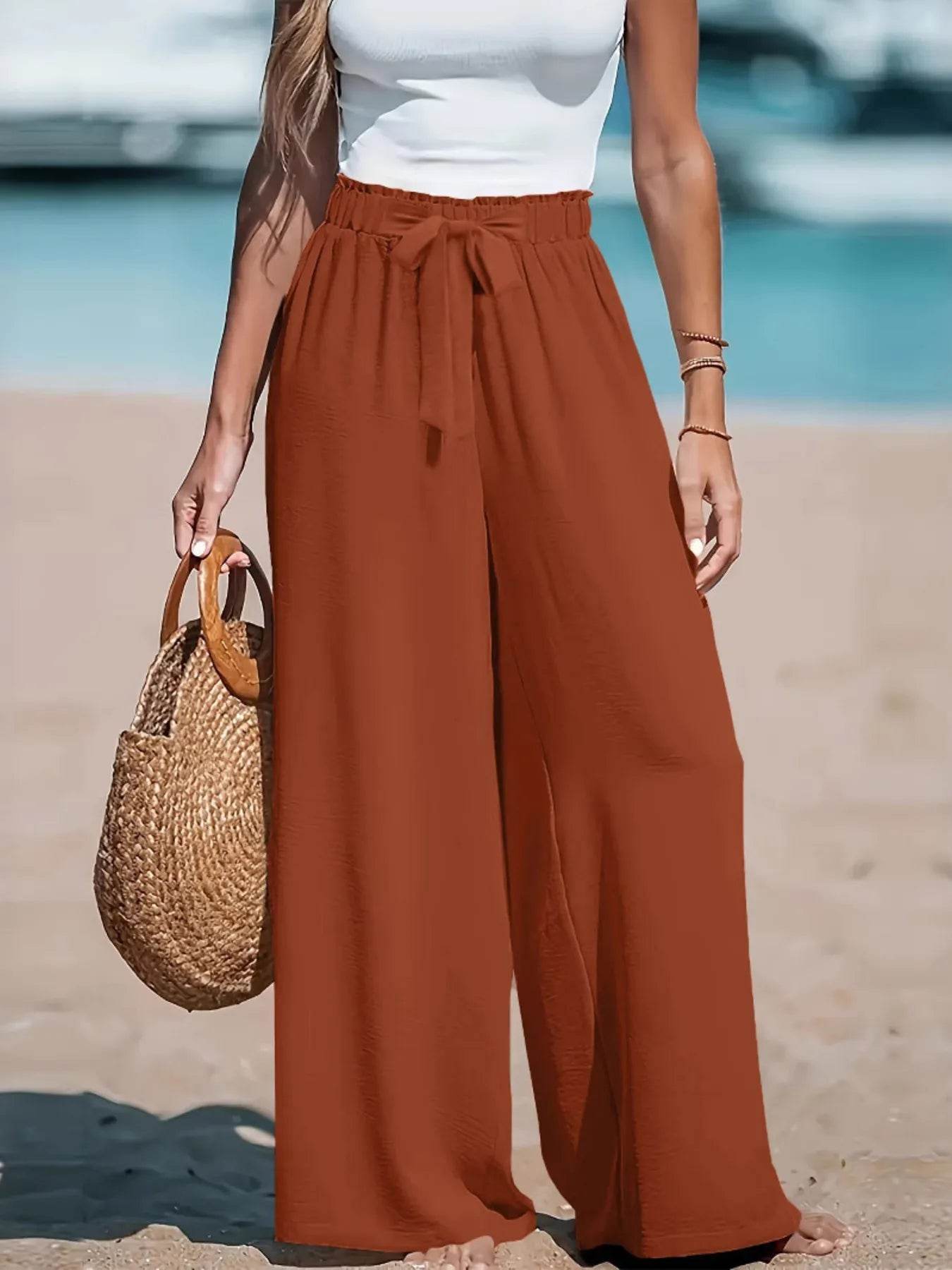 Full Size Drawstring Waist Wide Leg Pants Plus Size - IntuitiveEncBoutique