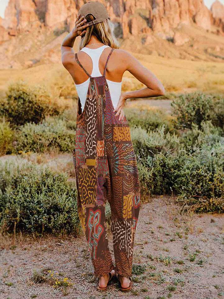 Double Take Full Size Printed V-Neck Sleeveless Jumpsuit - IntuitiveEncBoutique