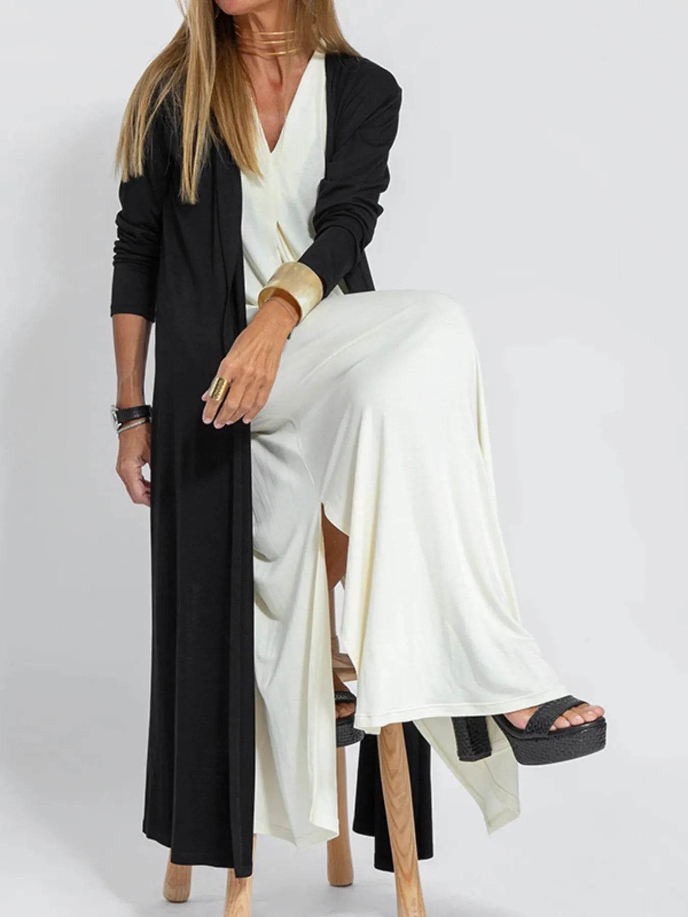 Full Size Open Front Side Slit Longline Cardigan Plus Size - IntuitiveEncBoutique