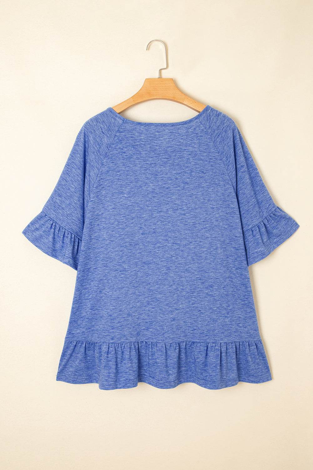 Dusk Blue Ruffled Short Sleeve Plus Size Casual Blouse - IntuitiveEncBoutique