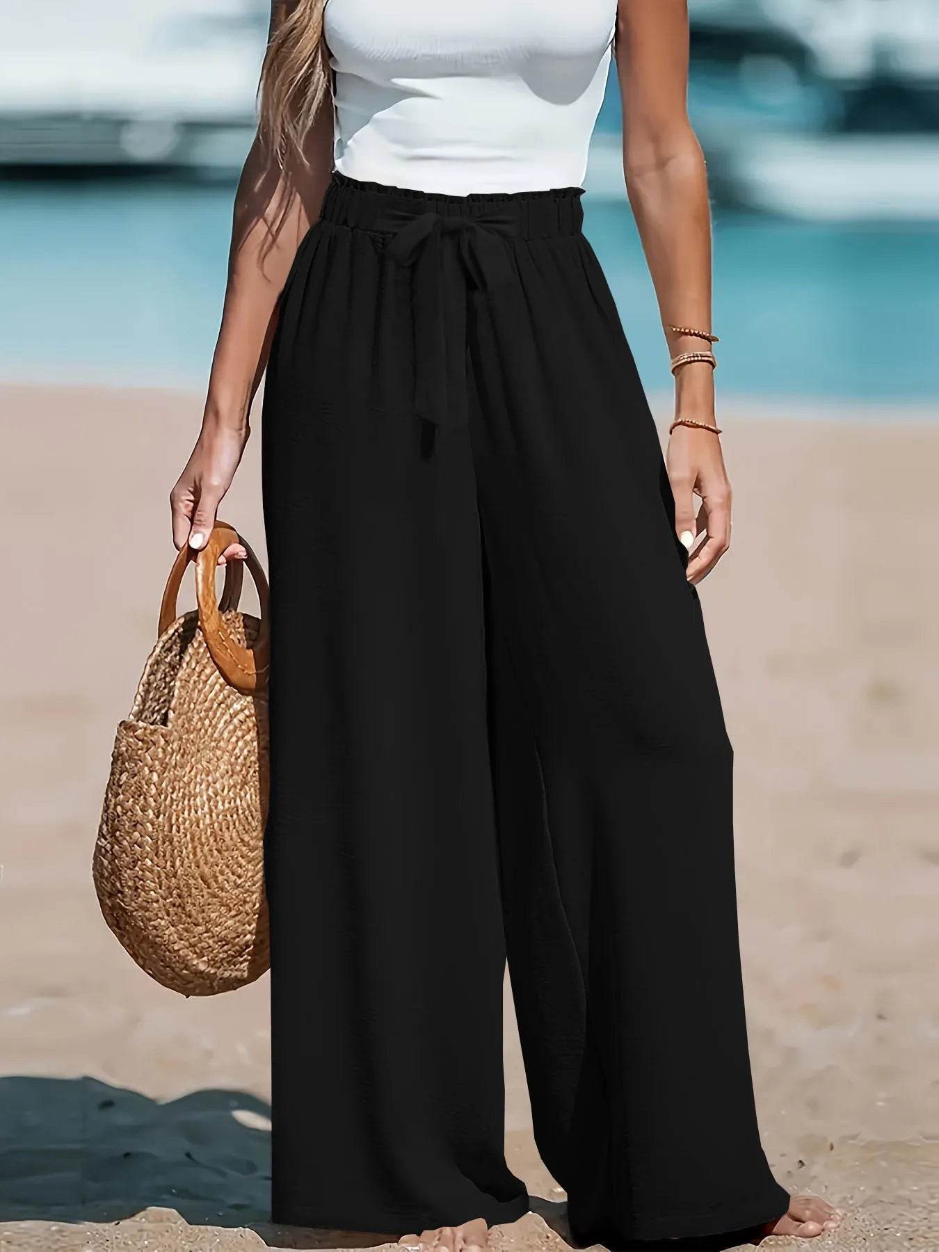 Full Size Drawstring Waist Wide Leg Pants Plus Size - IntuitiveEncBoutique