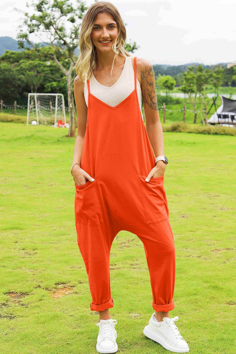 Double Take Full Size Sleeveless V-Neck Pocketed Jumpsuit - IntuitiveEncBoutique
