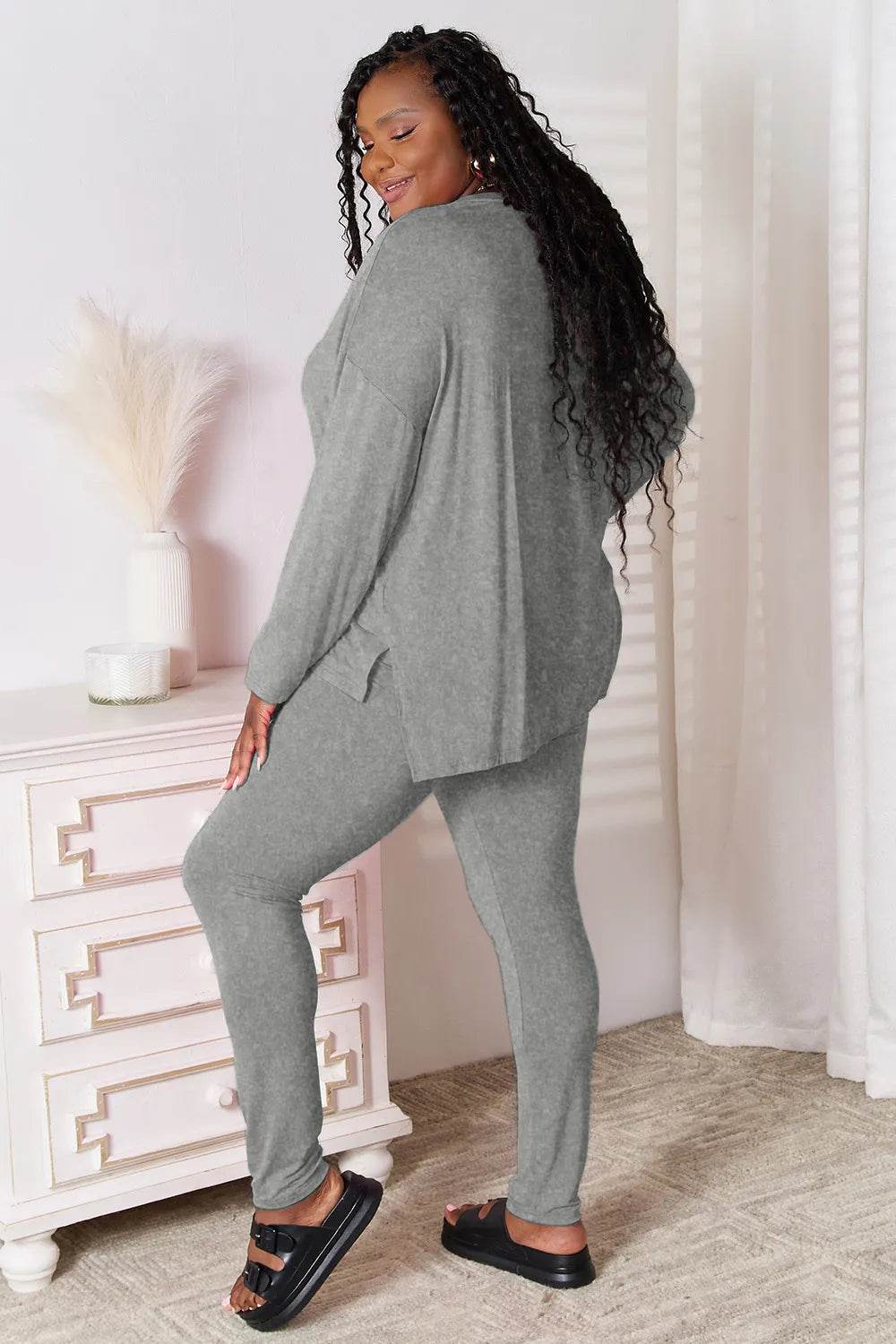 Basic Bae Bamboo Full Size V-Neck Long Sleeve Top and Pants Lounge Set - IntuitiveEncBoutique