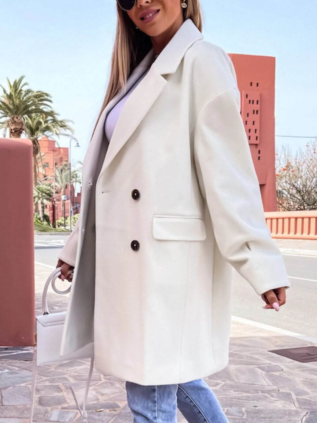 Full Size Double-Breasted Wool Coat Plus Size - IntuitiveEncBoutique