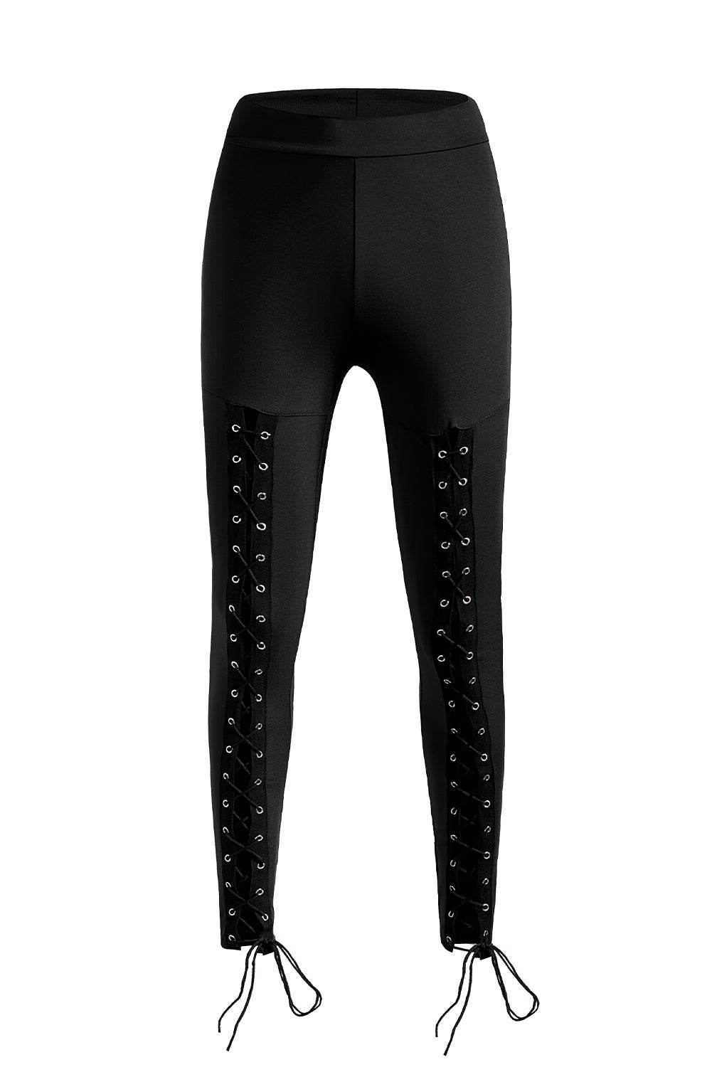 Black Grommet Lace Up Front Leggings - IntuitiveEncBoutique