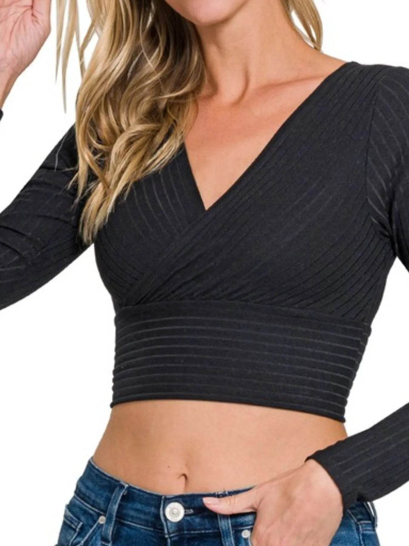 Zenana Ribbed Surplus Waist Band Long Sleeve Top - IntuitiveEncBoutique