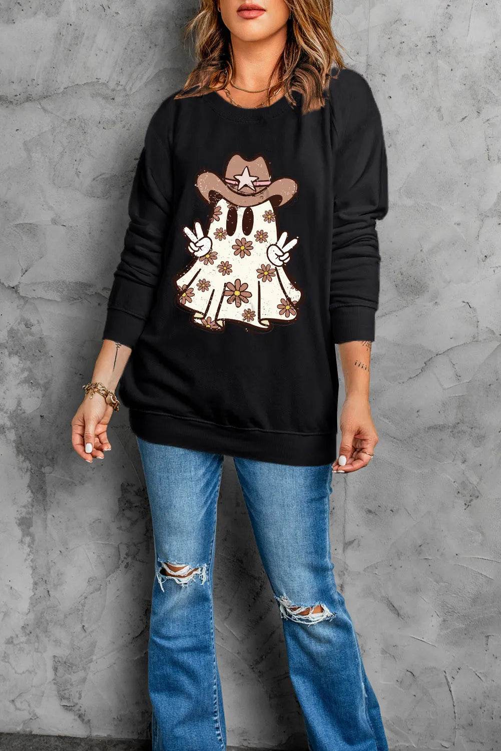 Ghost Round Neck Long Sleeve Sweatshirt - IntuitiveEncBoutique