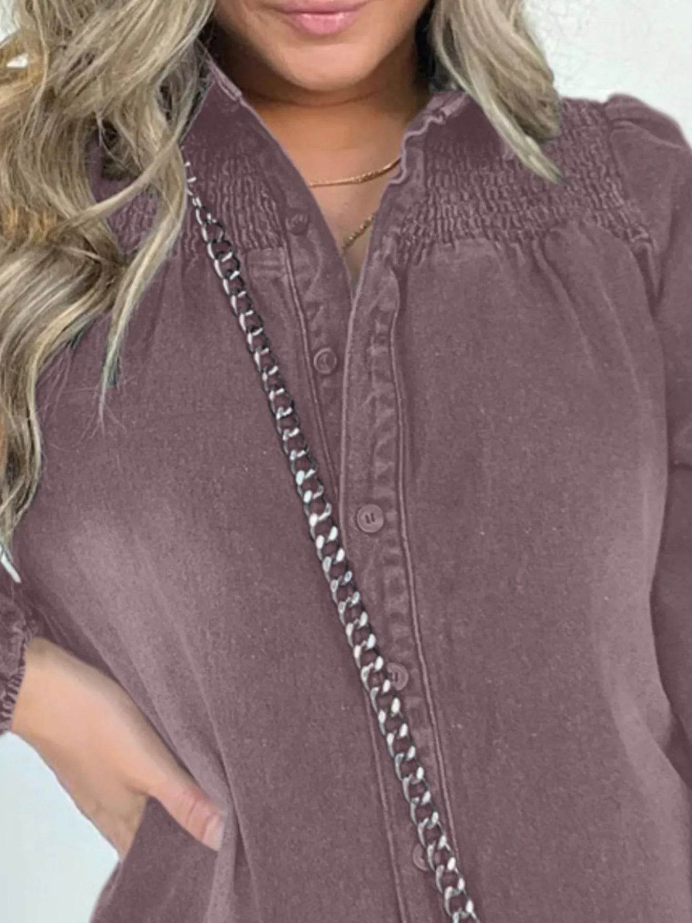 Full Size Button Front Long Sleeve Denim Dress Plus Size - IntuitiveEncBoutique
