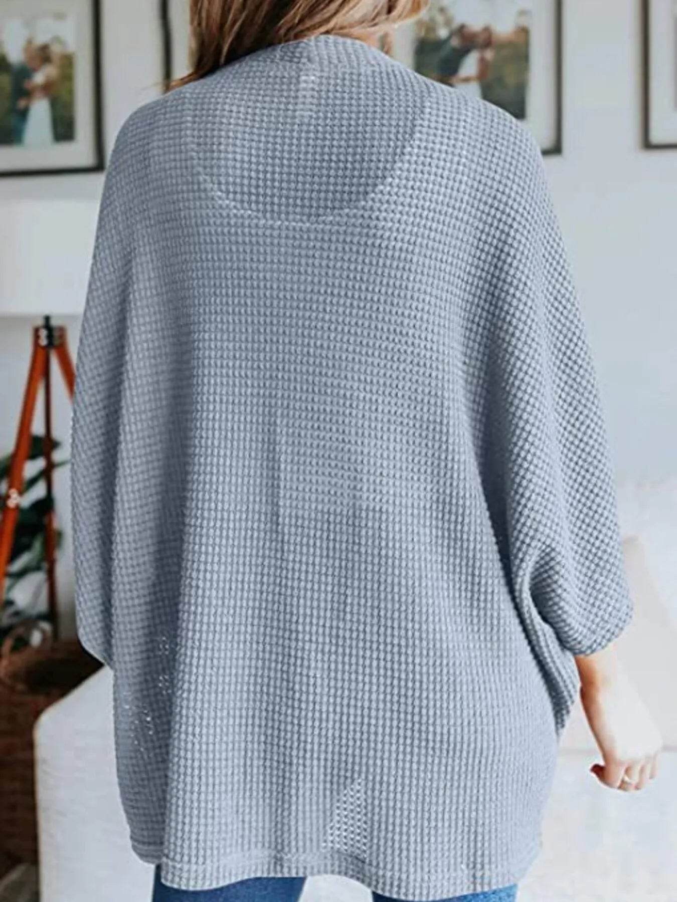 Full Size Open Front Waffle Knit Cardigan Plus Size - IntuitiveEncBoutique