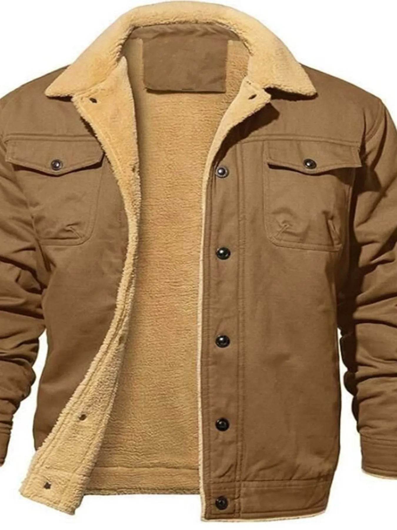 Men's Full Size Sherpa Lined Long Sleeve Jacket Plus Size - IntuitiveEncBoutique