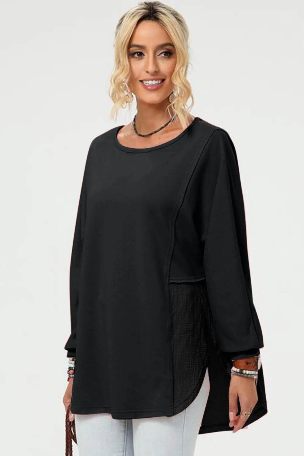 Double Take Full Size Long Sleeve High-Low T-Shirt - IntuitiveEncBoutique
