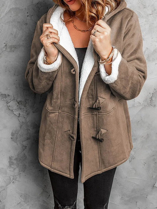 Full Size Cozy Sherpa Lined Toggle Coat with Hood Plus Size - IntuitiveEncBoutique