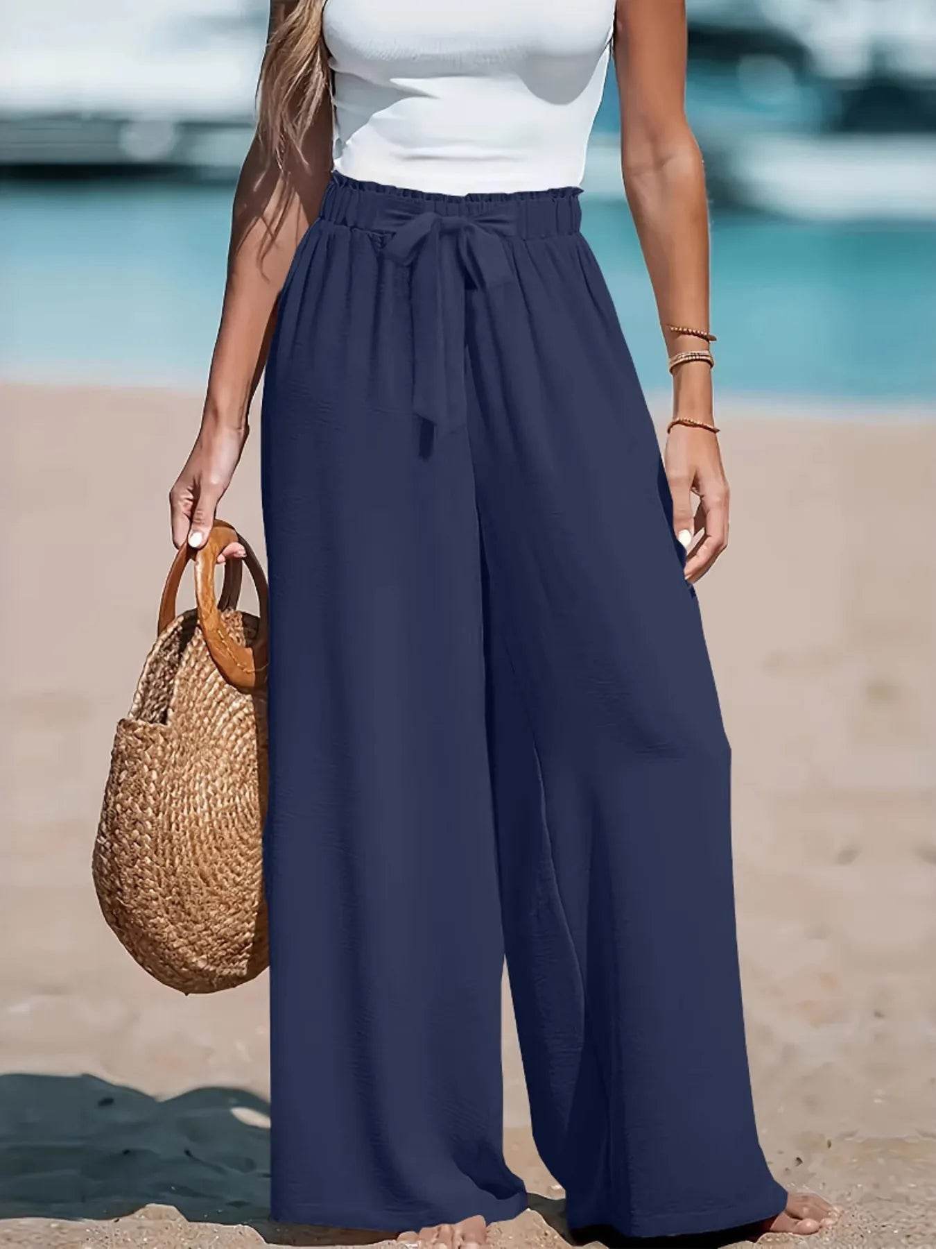 Full Size Drawstring Waist Wide Leg Pants Plus Size - IntuitiveEncBoutique