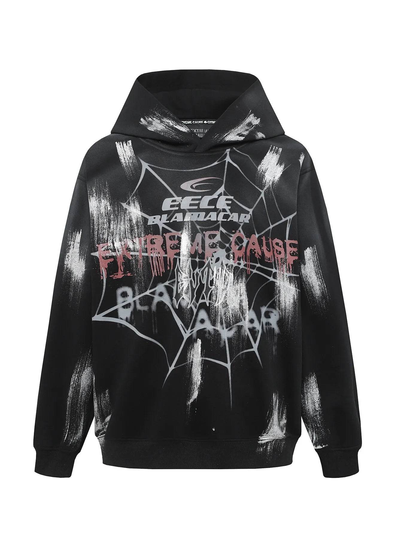 Men's Gothic Spider Web Graffiti Print Hoodie - IntuitiveEncBoutique