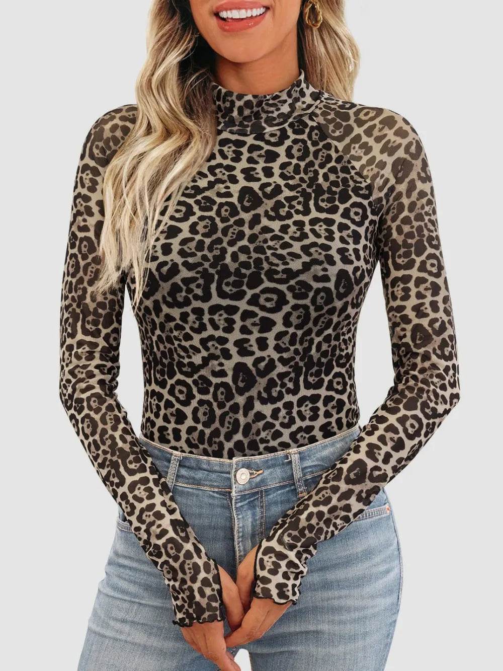 Floral Mock Neck Long Sleeve T-Shirt - IntuitiveEncBoutique