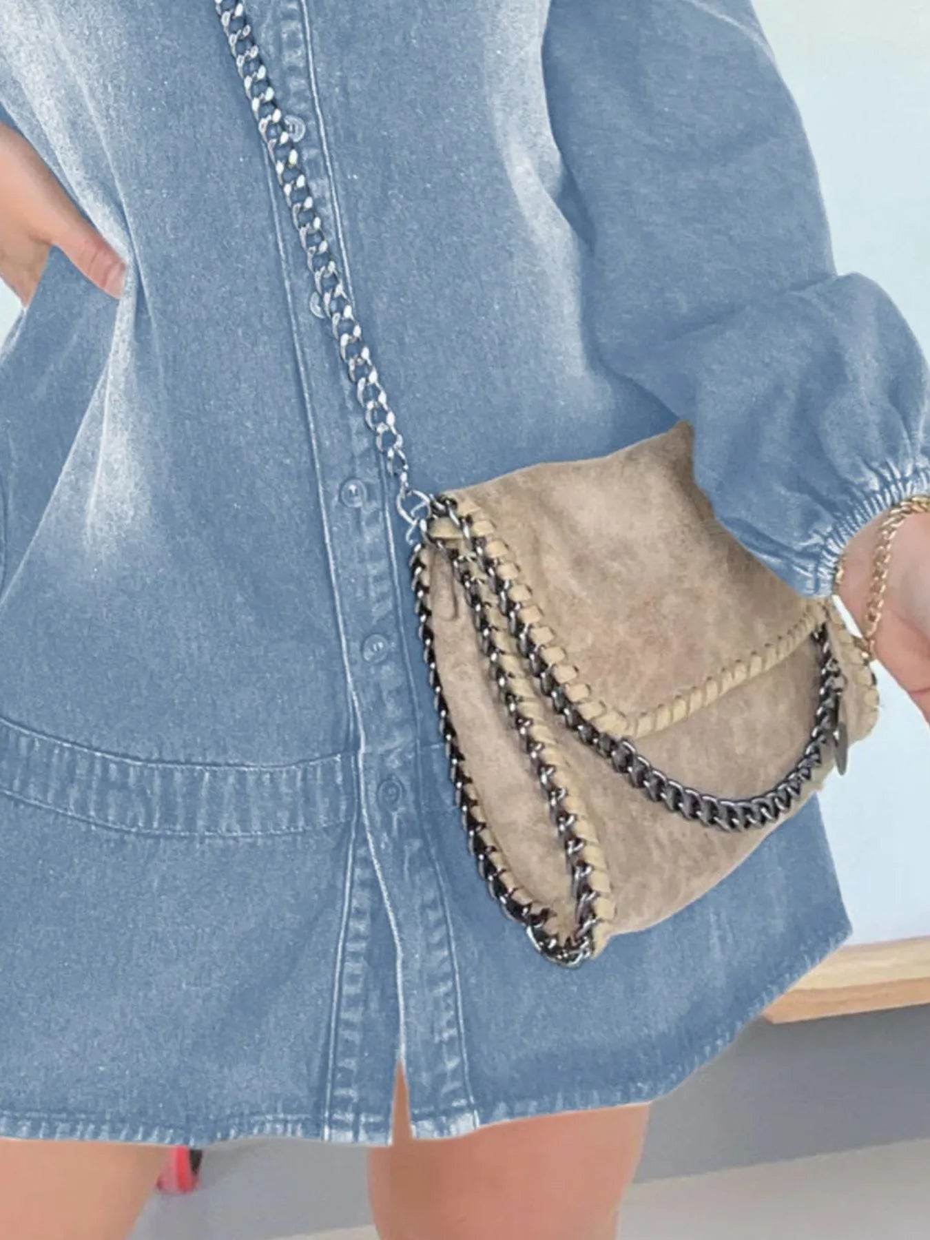 Full Size Button Front Long Sleeve Denim Dress Plus Size - IntuitiveEncBoutique
