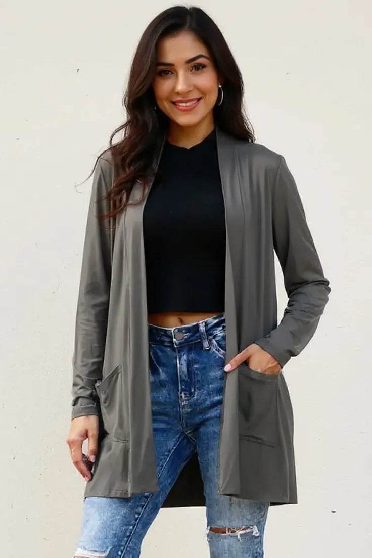 Basic Bae Full Size Open Front Long Sleeve Cardigan with Pockets - IntuitiveEncBoutique