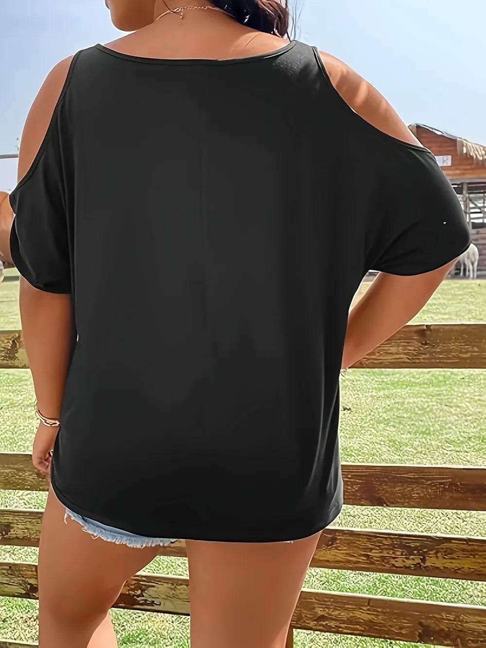 Plus Size Skeleton Graphic Round Neck Cold Shoulder T-Shirt - IntuitiveEncBoutique