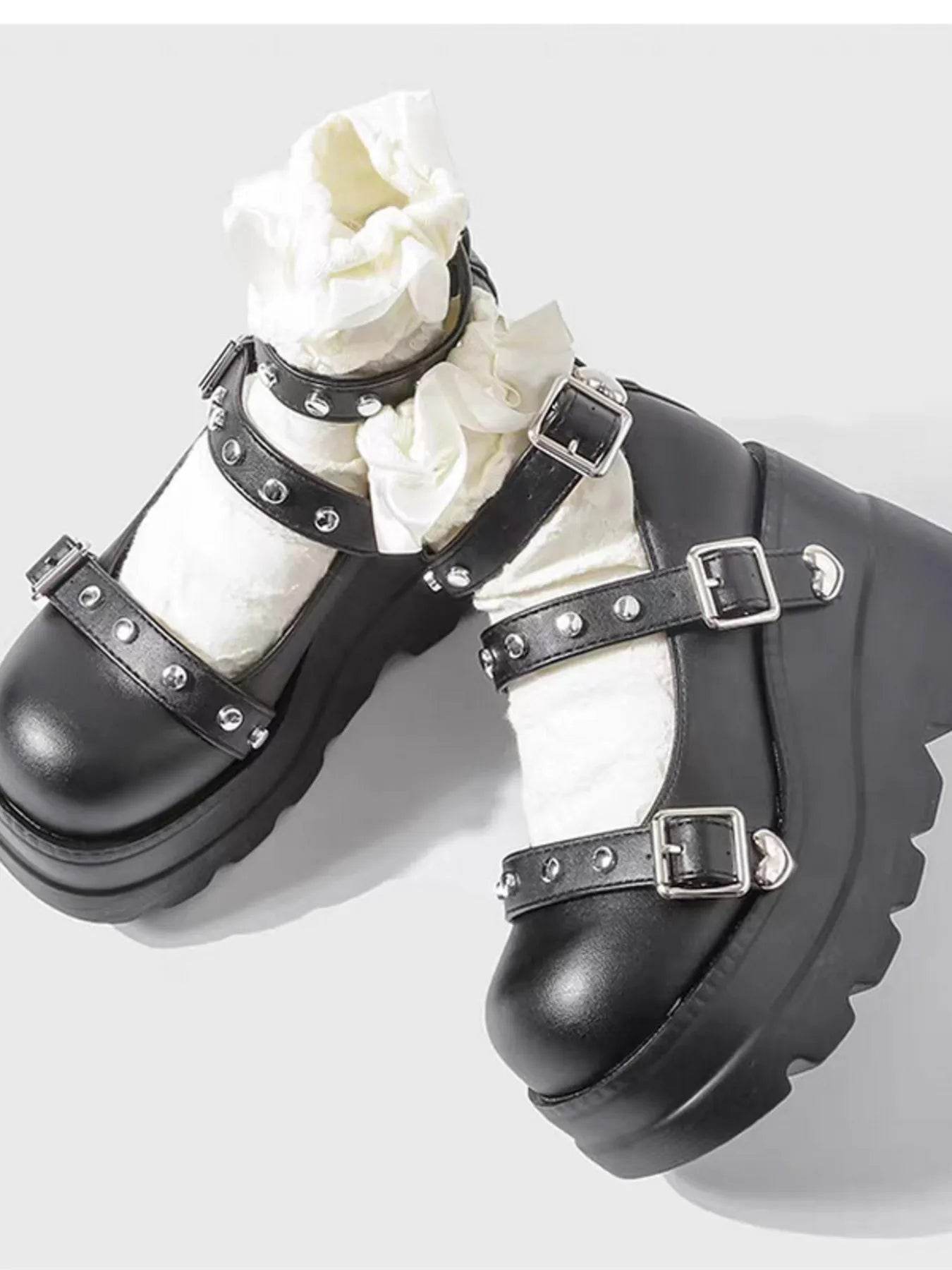 Platform Mary Jane Shoes with Triple Buckle Straps - IntuitiveEncBoutique