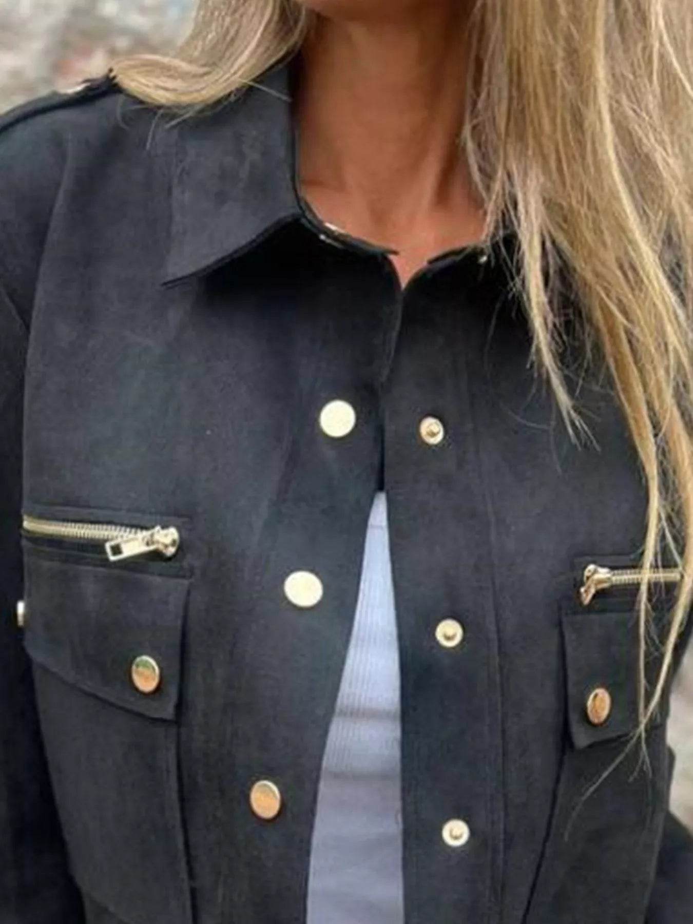Full Size Snap Down Long Sleeve Jacket Plus Size - IntuitiveEncBoutique