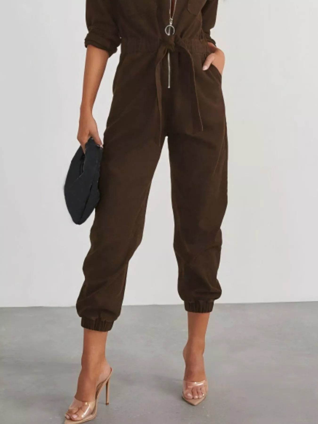 Zip Front Long Sleeve Jumpsuit - IntuitiveEncBoutique