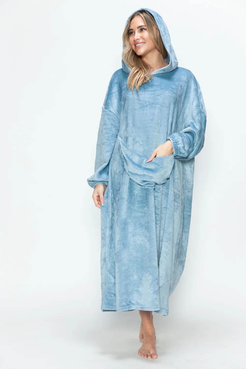 Double Take Full Size Pocketed Hooded Midi Lounge Dress - IntuitiveEncBoutique