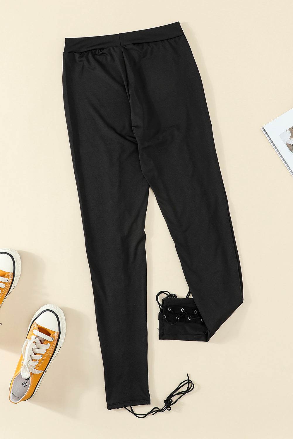 Black Grommet Lace Up Front Leggings - IntuitiveEncBoutique