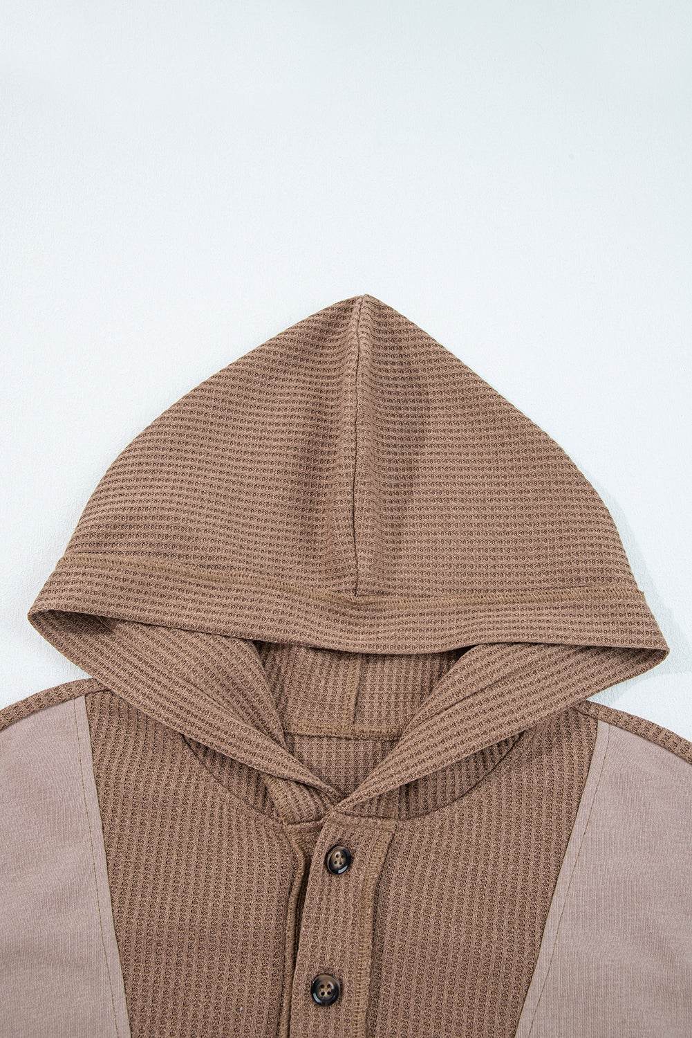 Goat Waffle Contrast Patchwork Plus Size Pocketed Hoodie - IntuitiveEncBoutique